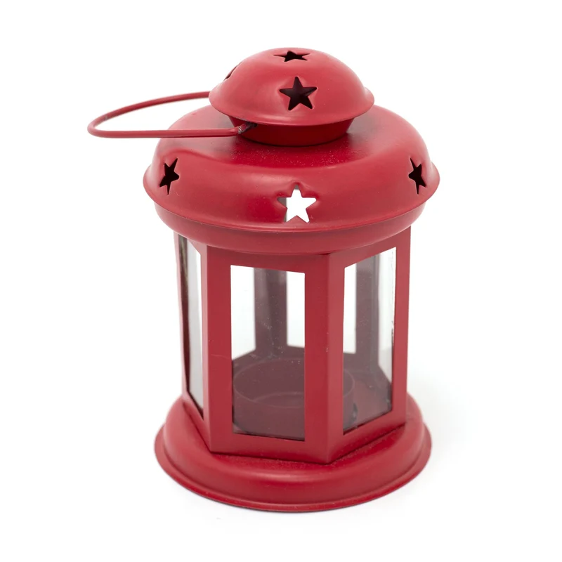 Red Moroccan Style Metal Lantern Tealight Holder | Tea Light Candle Lantern