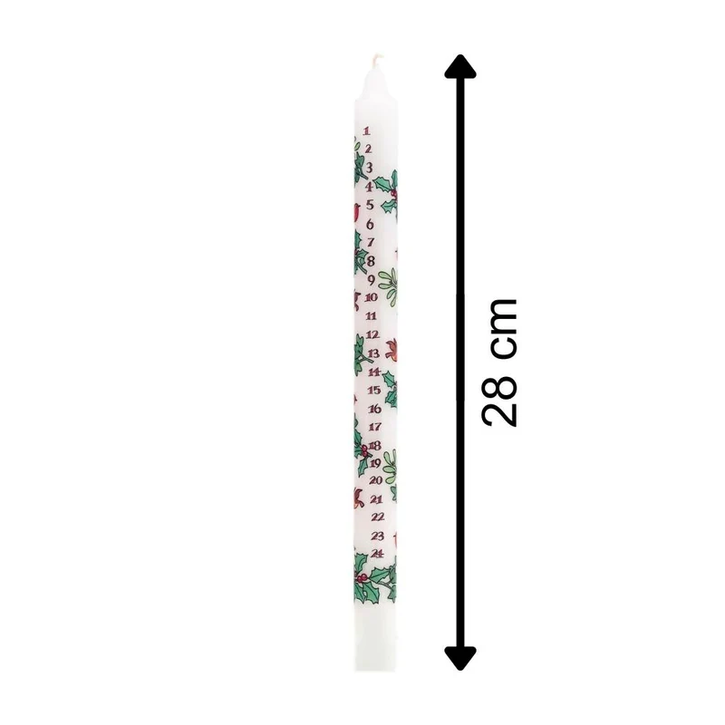 Traditional Countdown To Christmas Advent Dinner Candle - Holly And The Ivy Design (Regular Size)