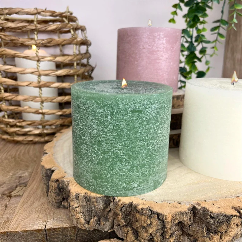 Dark Green Pillar Candle | Church Candle Unscented Pillar Candle - 10x9cm