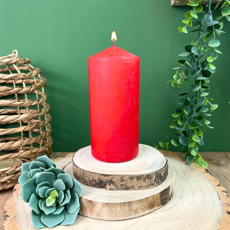 Unscented Red Pillar Candle | Cherry Red Votive Church Pillar Candle - 15x7cm