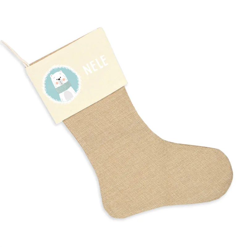 Nikolausstrumpf zum Befüllen Weihnachtssocke aus Jute personalisiert mit Name - Schneezeit