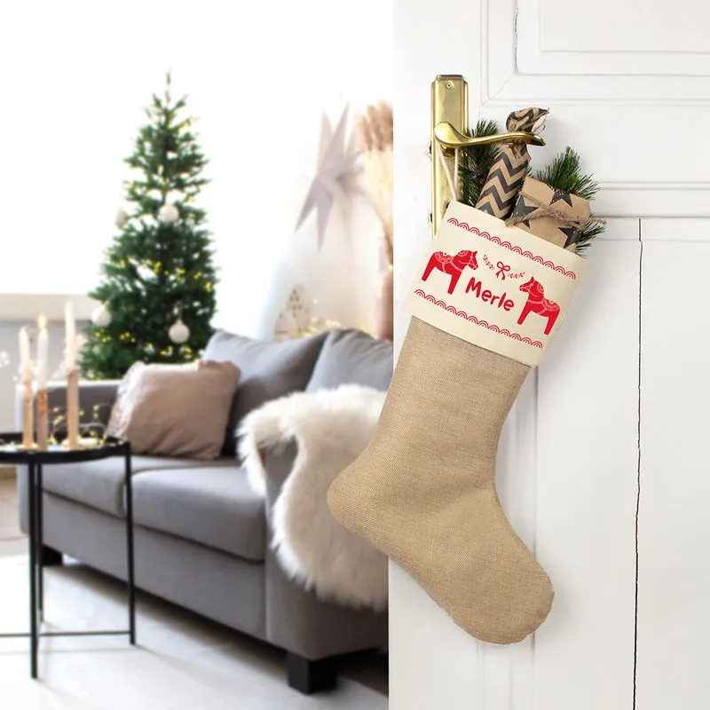 Nikolausstrumpf zum Befüllen Weihnachtssocke aus Jute personalisiert mit Name - Scandi Christmas - rot