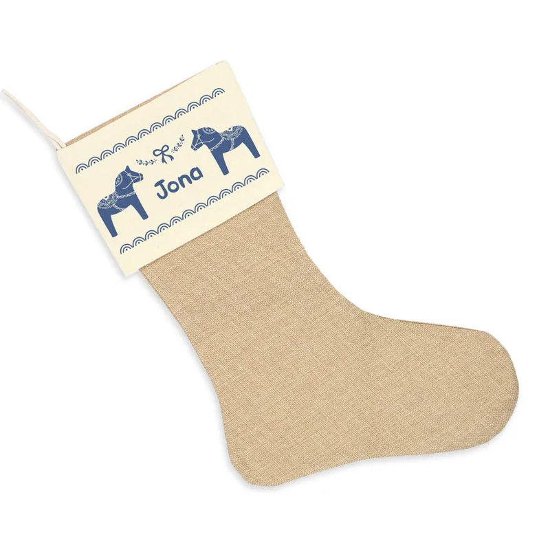Nikolausstrumpf zum Befüllen Weihnachtssocke aus Jute personalisiert mit Name - Scandi Christmas - blau