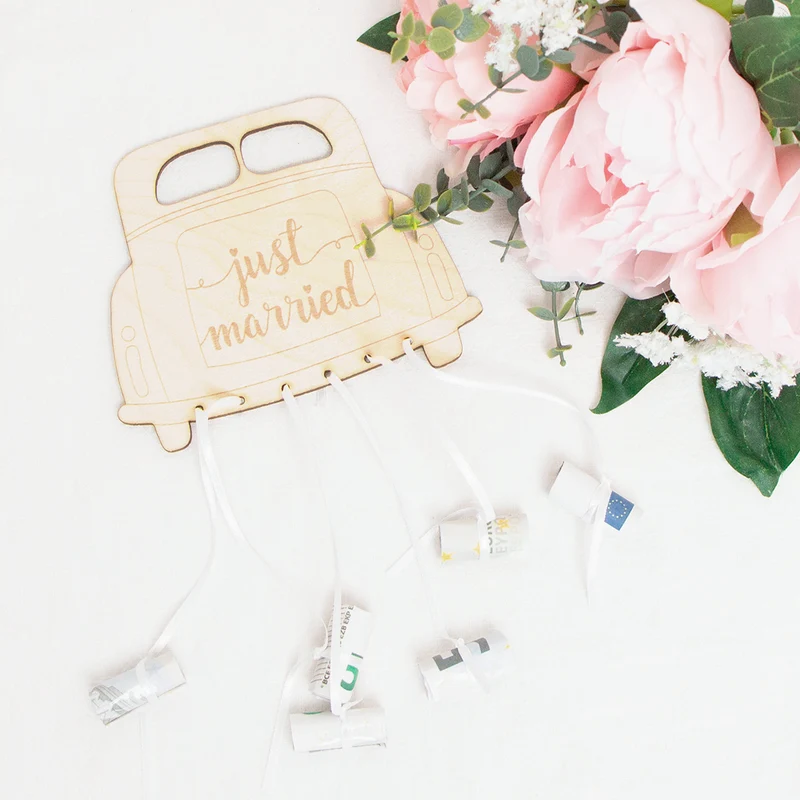 Geschenkkarte - Holz - Geldgeschenk Hochzeit - Auto - Just married