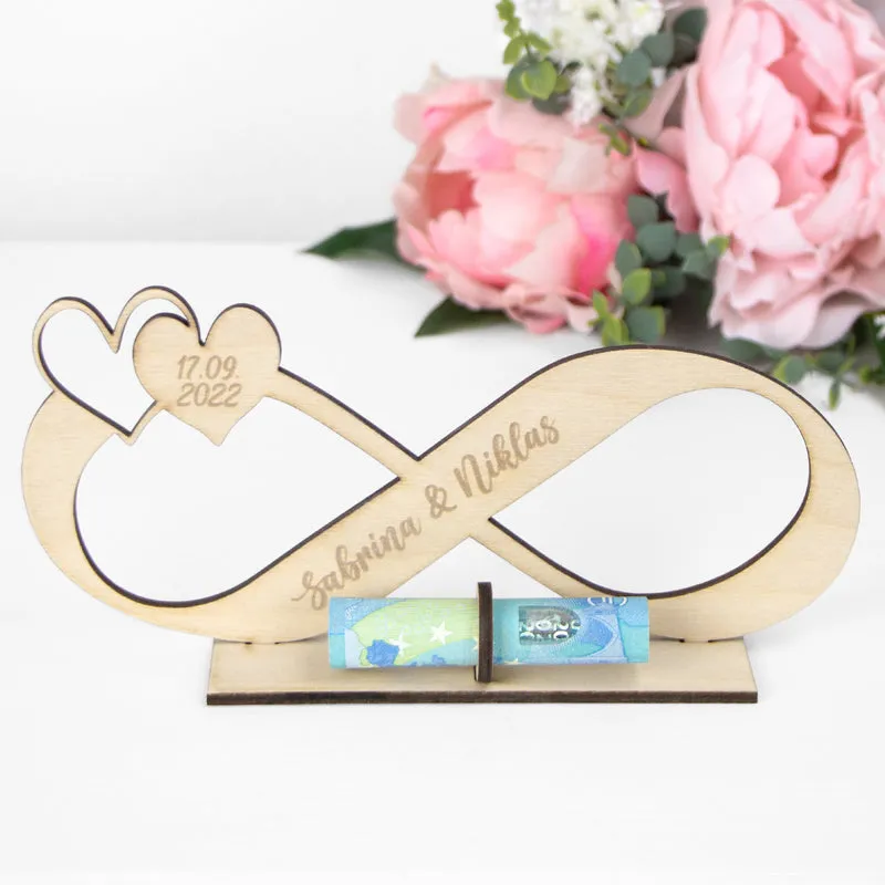 Geschenkkarte - Holz - Geldgeschenk Hochzeit - Unendlichkeitszeichen- Wunschname