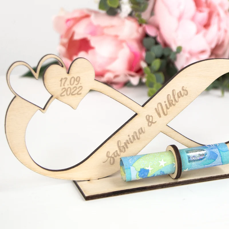 Geschenkkarte - Holz - Geldgeschenk Hochzeit - Unendlichkeitszeichen- Wunschname