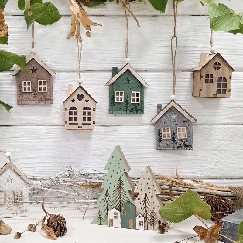 Logbuch-Verlag Holztanne mit Häuser Weihnachtsdeko 3D – Winterlandschaft aus Holz – Natur & Grün – Deko zum Hinstellen