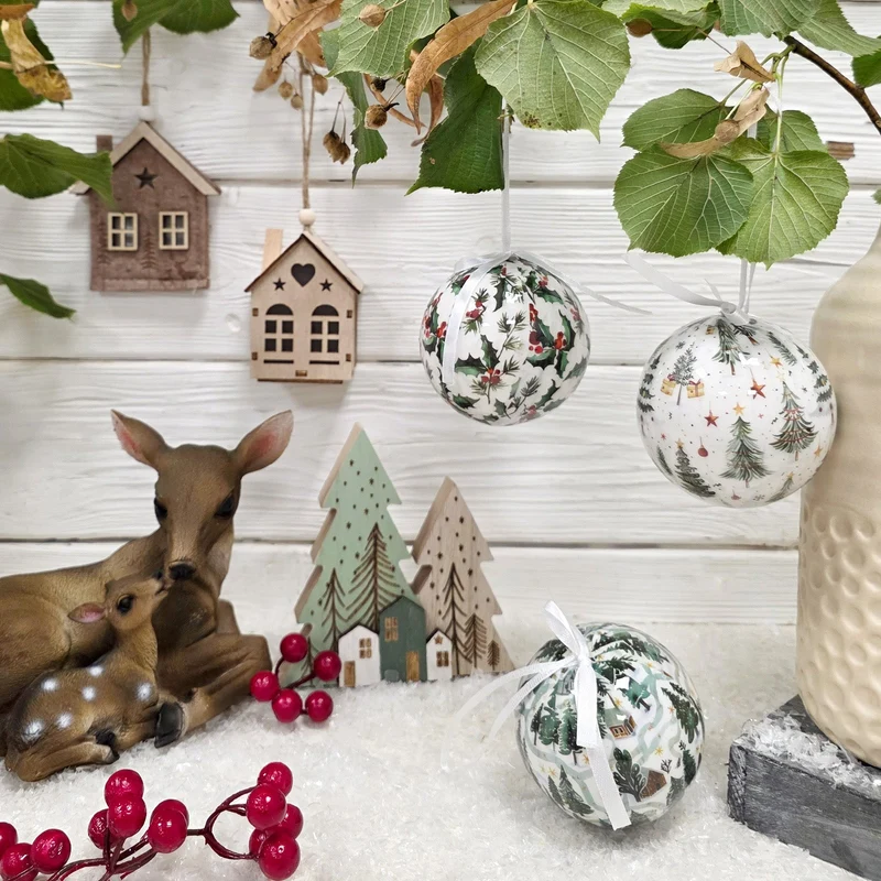 Weihnachtskugeln 3er Set 7 cm aus Polyfoam mit Weihnachtsmotiven – Christbaumschmuck leicht & bruchsicher – Logbuch-Verlag