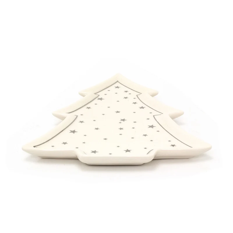 Christmas Tree Trinket Dish | White Ceramic Tree-shaped Trinket Tray - 26cm