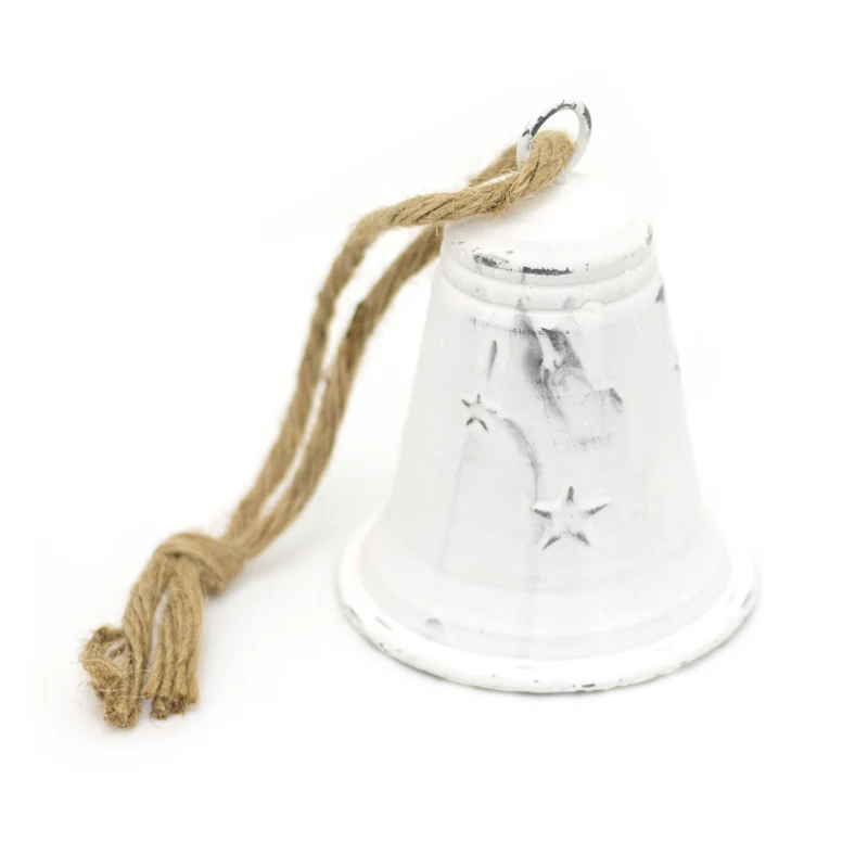 White Metal Christmas Bell Rustic Tree Decorations | Embossed Xmas Hanging Bell | Festive Jingle Bell Hanging Decorations