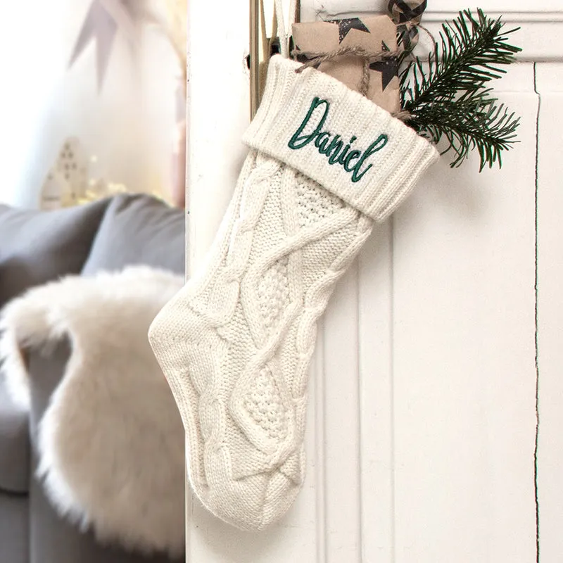 Nikolausstrumpf zum Befüllen Weihnachtssocke aus Strick personalisiert mit Name bestickt - grün