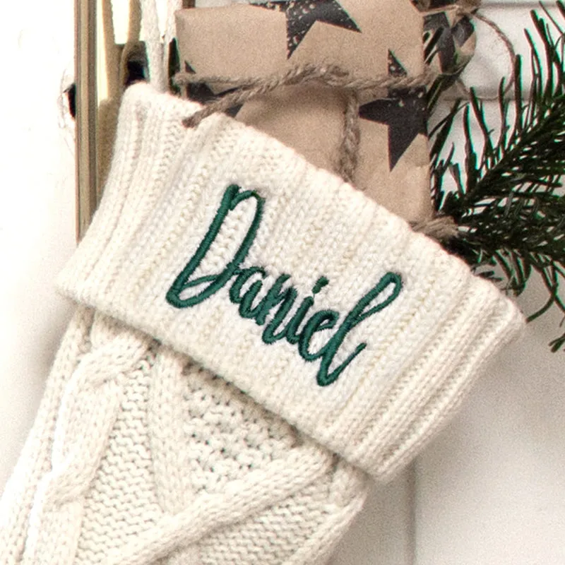 Nikolausstrumpf zum Befüllen Weihnachtssocke aus Strick personalisiert mit Name bestickt - grün