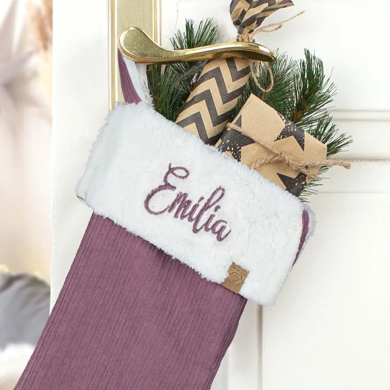 Nikolausstrumpf zum Befüllen Weihnachtssocke personalisiert mit Name bestickt - altrosa