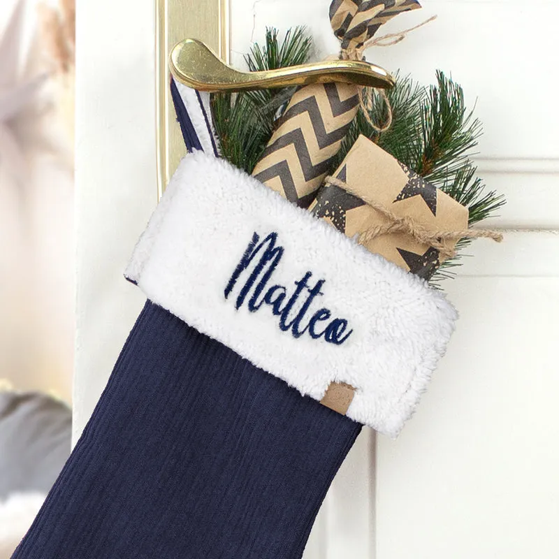 Nikolausstrumpf zum Befüllen Weihnachtssocke personalisiert mit Name bestickt - dunkelblau
