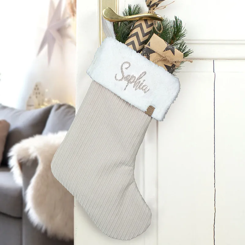Nikolausstrumpf zum Befüllen Weihnachtssocke personalisiert mit Name bestickt - sand