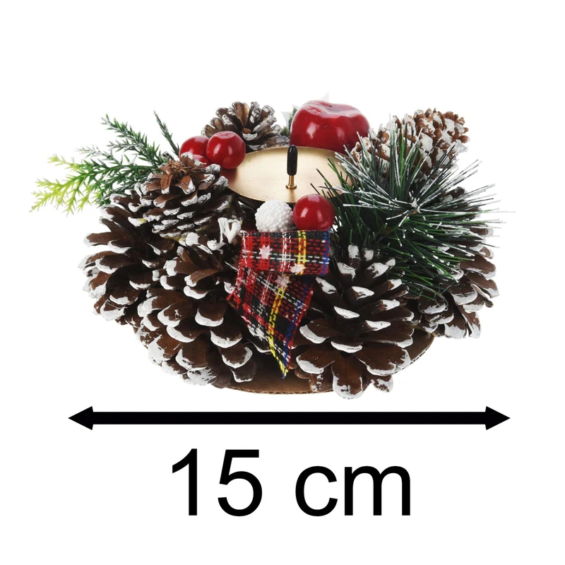 Christmas Wreath Advent Candle Holder | Berry & Pinecone Candle Holder - 15cm