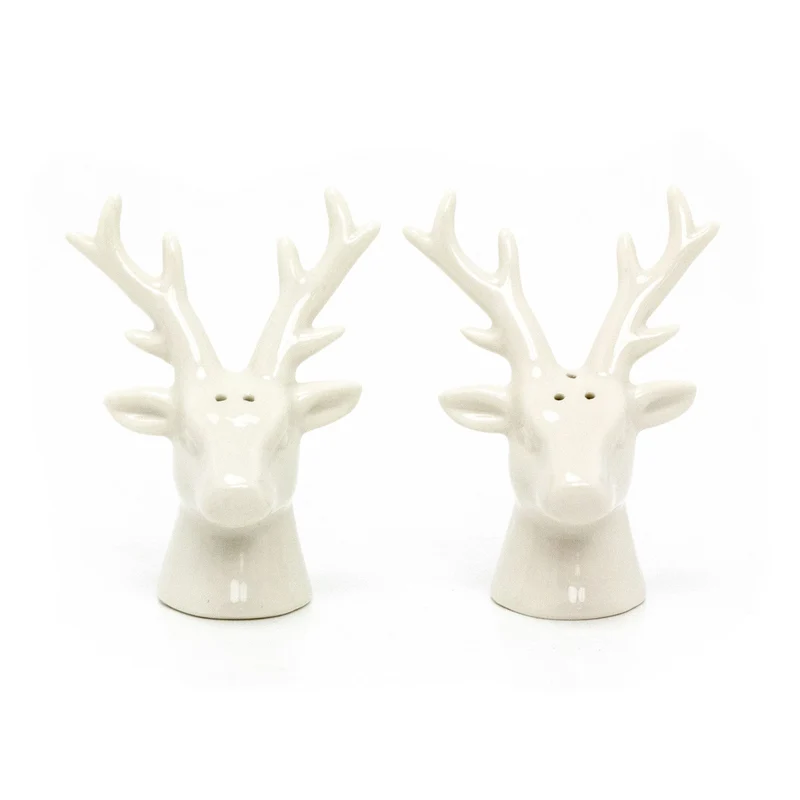 Ceramic Reindeer Salt & Pepper Set | 2 Piece Christmas Salt and Pepper Pots