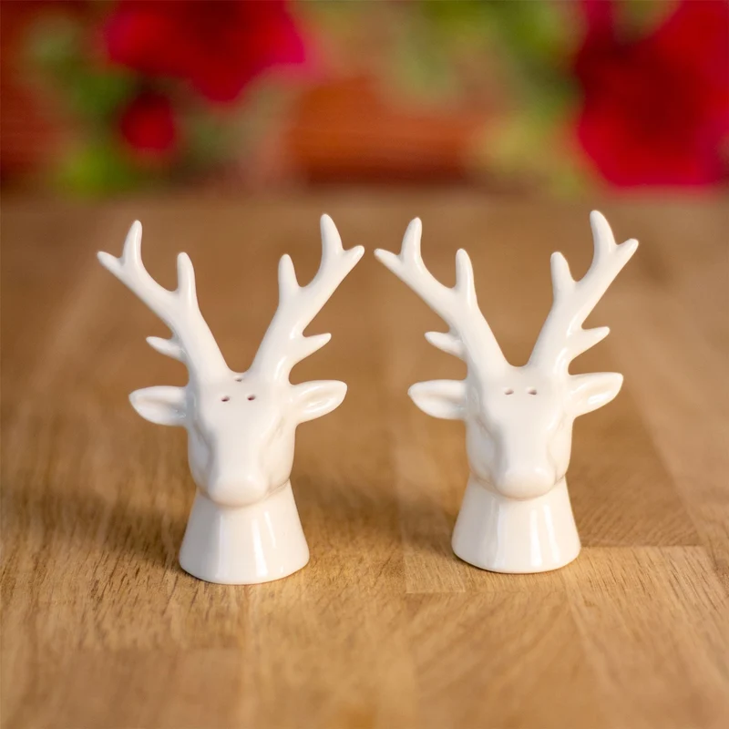 Ceramic Reindeer Salt & Pepper Set | 2 Piece Christmas Salt and Pepper Pots
