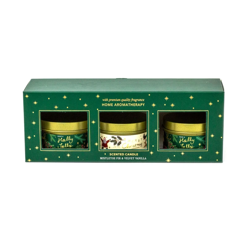 Set of 3 Christmas Scented Tin Candles | Festive Trio of Christmas Candles