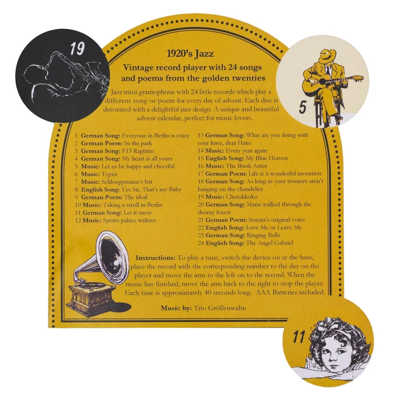 Jazz Gramophone Christmas Advent Calendar | Mini Musical Music Box with 24 Songs
