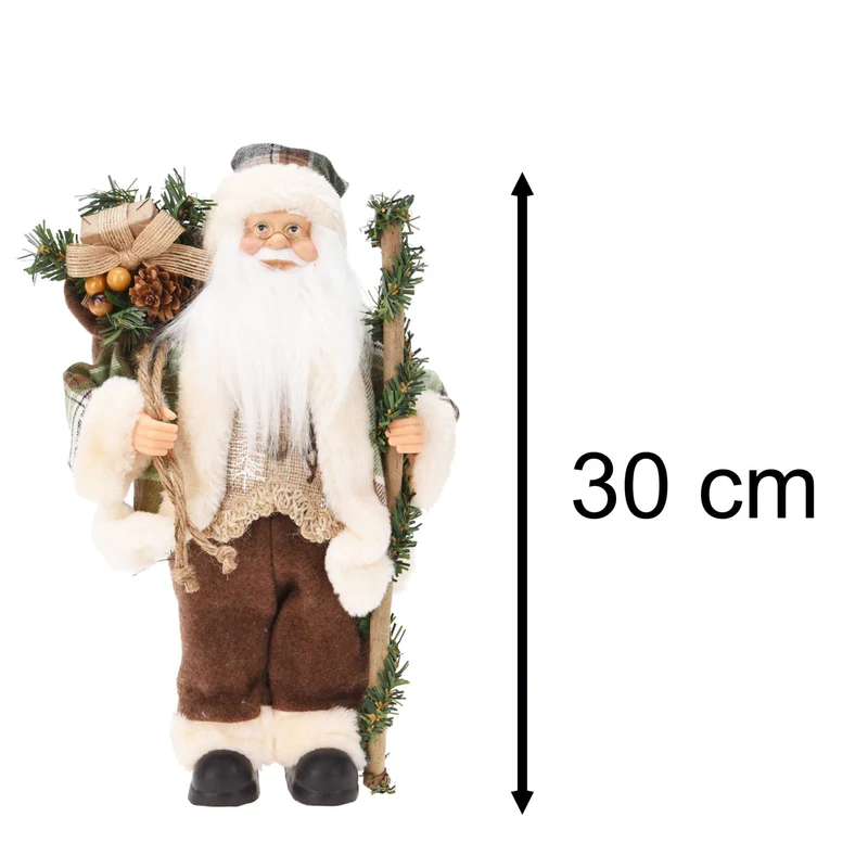 Green Plaid Santa Claus Figurine | Standing Father Christmas Ornament - 30cm