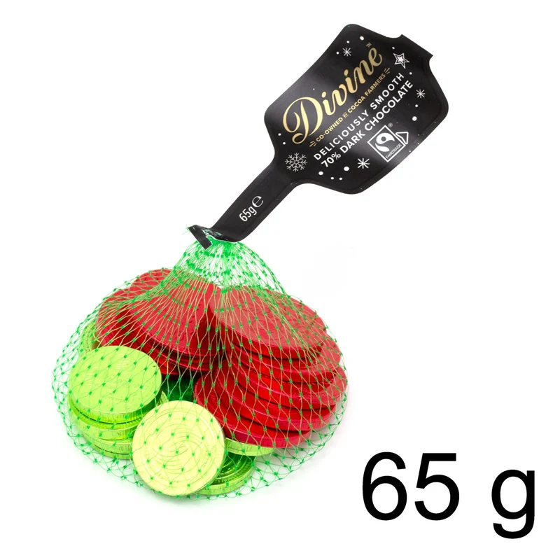 Divine Fairtrade 70% Dark Chocolate Coins | Vegan Dark Chocolate Money - 65g