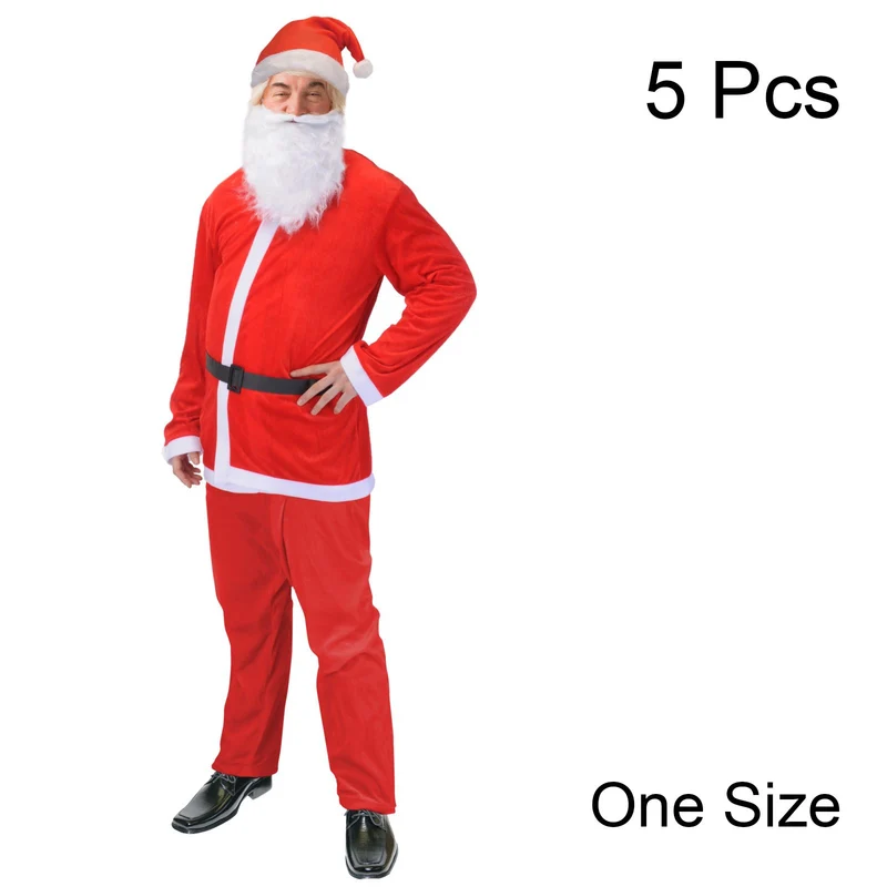 Christmas Santa Costume 5 Piece Father Christmas Outfit | Red And White Santa Claus Costume Fancy Dress Adult | Santa Suit For Adults Christmas Costume