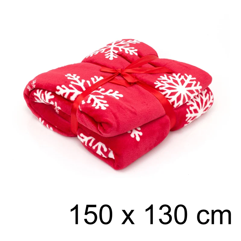 Traditional Red Snowflake Plaid Christmas Blanket | Super Soft Luxury Sherpa Fleece Throw Blanket | Snug Throw Sofa Bed Plush Blanket 150 X 130cm