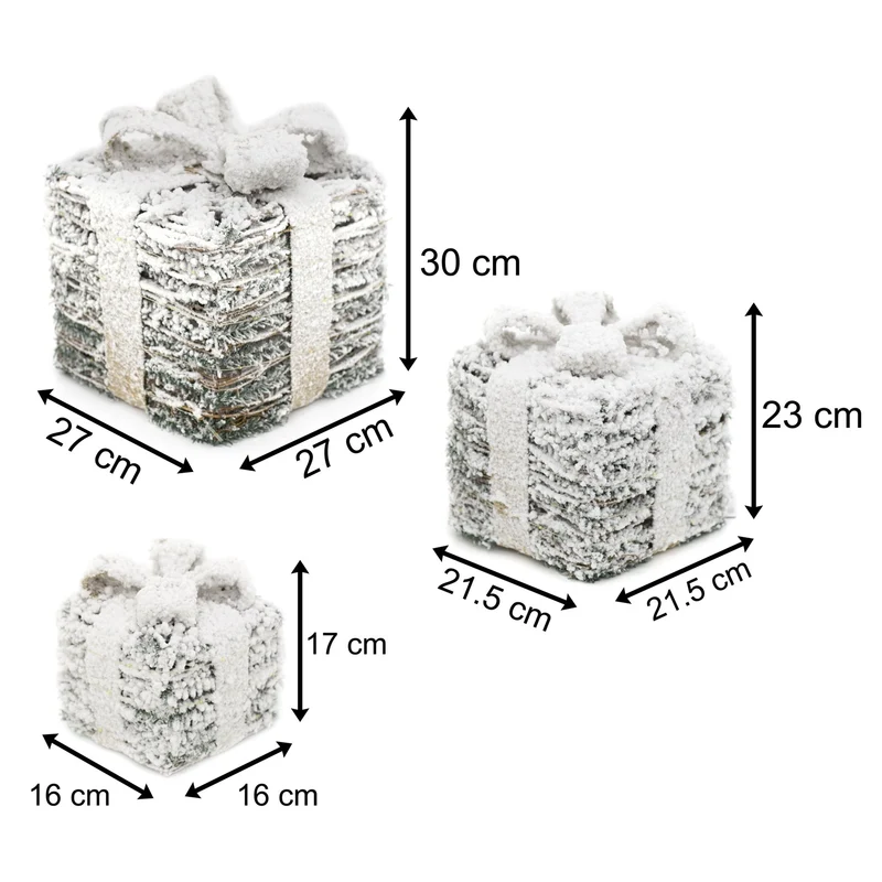 Set Of 3 LED Light Up Christmas Present Boxes | 3 Piece Rattan Snow Topped Light Up Xmas Christmas Gift Boxes | LED Christmas Parcels Christmas Decorations