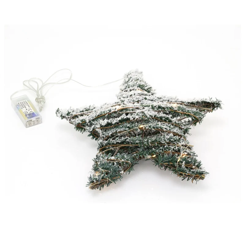 Snow Topped Hanging Christmas Star Light | Snow Star Decoration With 20 LED Lights Battery Operated | Christmas Window Lights - 30cm