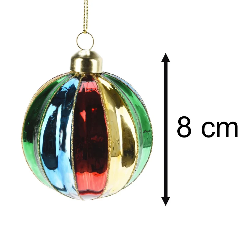 Multicoloured Rainbow Christmas Bauble | Christmas Tree Hanging Ornament - 8cm