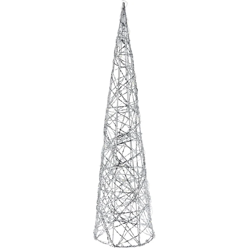 Silver Cone LED Christmas Tree | Warm White Pre-lit Light-Up Tree Cone - 60cm