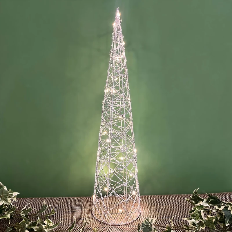 Silver Cone LED Christmas Tree | Warm White Pre-lit Light-Up Tree Cone - 60cm