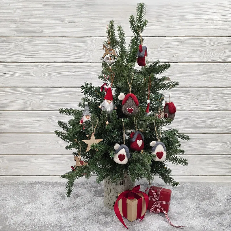 Filzanhänger Häuser 3er-Set Herz rot weiß grau 5x3x6 cm – Deko zum Aufhängen für Weihnachten & Winter – Logbuch-Verlag