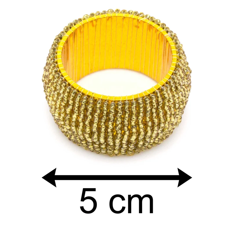 Set Of 4 Deluxe Gold Napkin Rings | Christmas Napkin Holder | Chic Beaded Glass Serviette Rings Table Napkin Holder