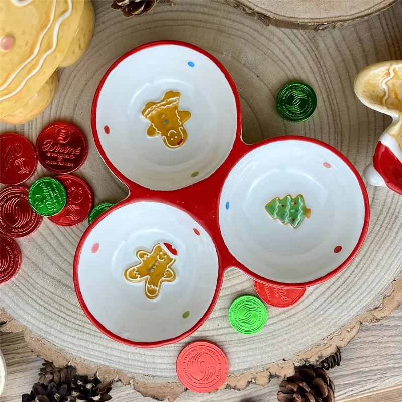 3 Compartment Christmas Gingerbread Serving Platter | Christmas Snack Bowls