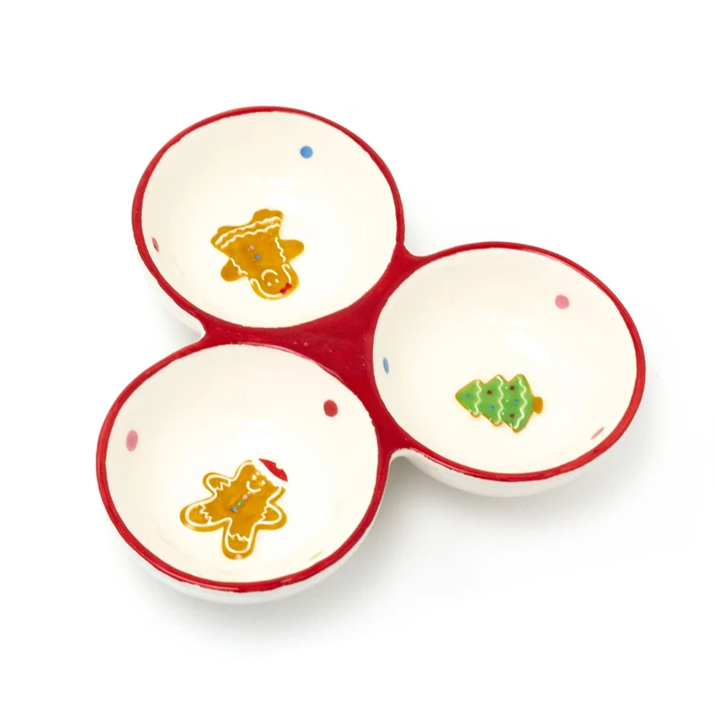 3 Compartment Christmas Gingerbread Serving Platter | Christmas Snack Bowls