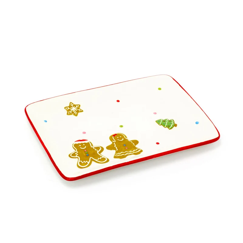 Ceramic Rectangle Christmas Gingerbread Plate Serving Dish Christmas Snack Plate