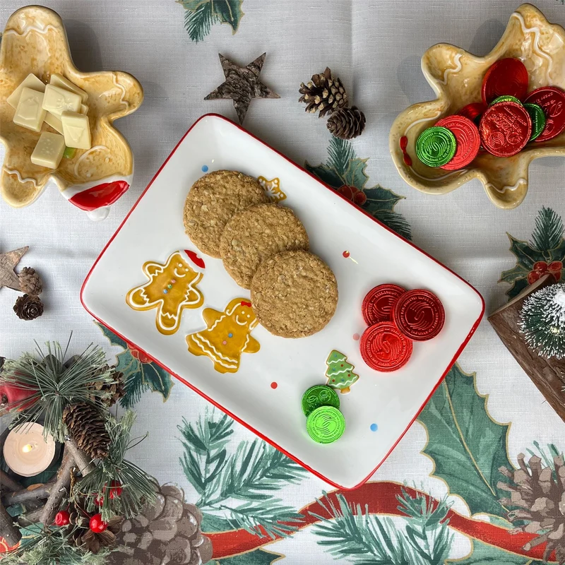 Ceramic Rectangle Christmas Gingerbread Plate Serving Dish Christmas Snack Plate