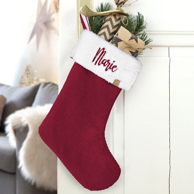 Nikolausstrumpf zum Befüllen Weihnachtssocke personalisiert mit Name bestickt - rot