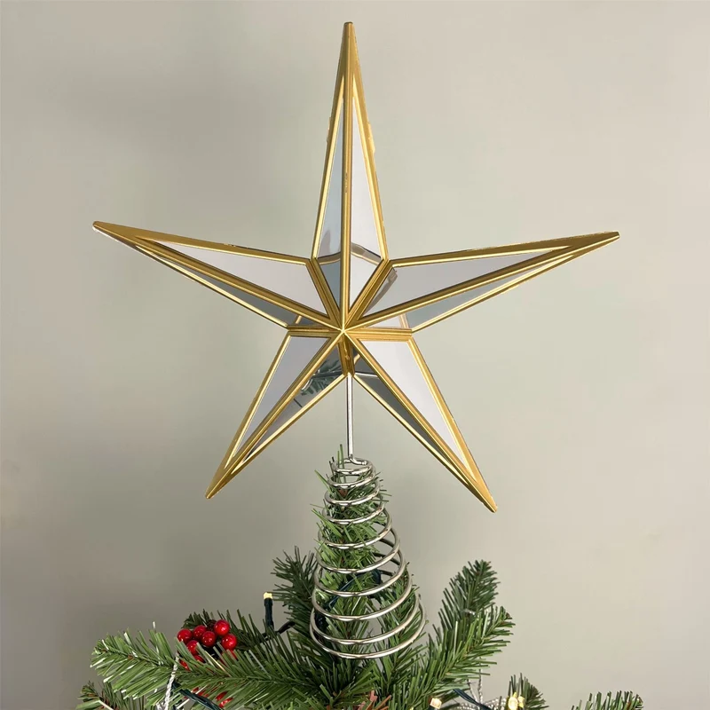 Mirrored Star Christmas Tree Topper | Gold Silver Mirror Star Tree Topper - 28cm