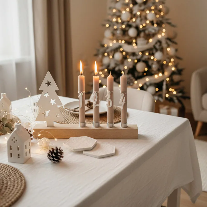 Adventskranz modern aus Holz Kerzenhalter Set länglich Adventsleiste mit Kerzen Boho
