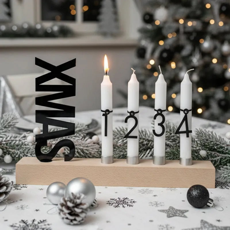 Adventskranz modern aus Holz Kerzenhalter Set länglich Adventsleiste mit Kerzen Xmas
