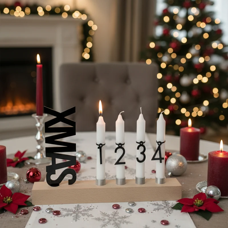 Adventskranz modern aus Holz Kerzenhalter Set länglich Adventsleiste mit Kerzen Xmas