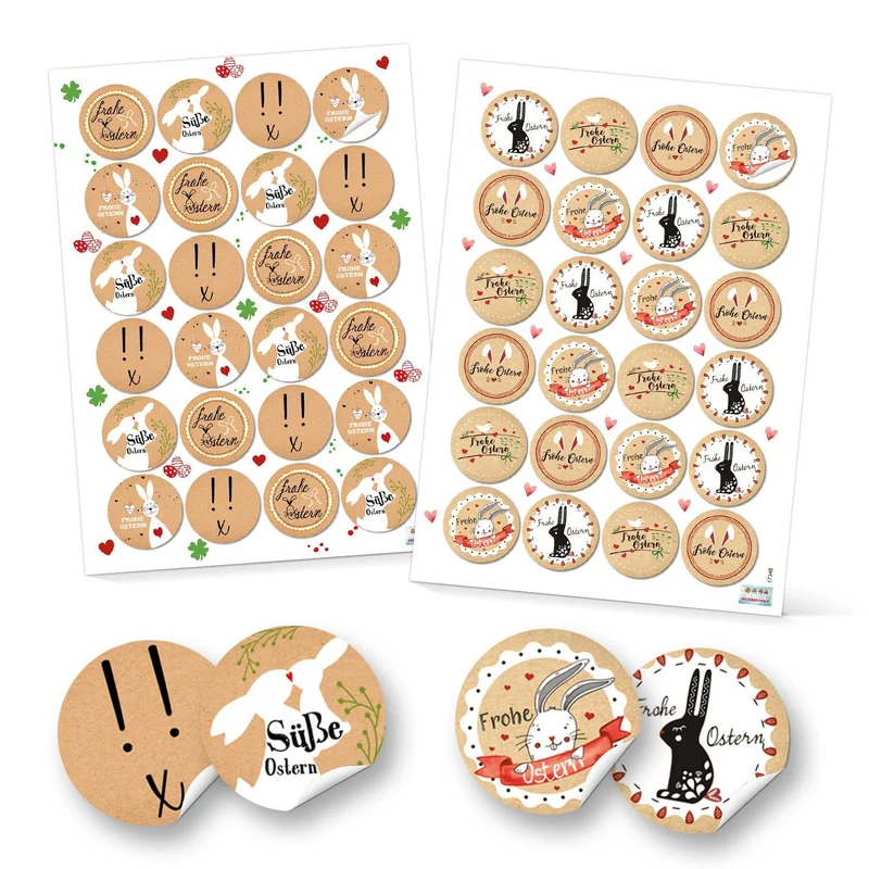 Logbuch-Verlag Set 48 Frohe Ostern Aufkleber Osterhase Osterdeko bunt Osteraufkleber rund Verpackung Kindergeschenke Geschenke Give-Away beige rot weiß schwarz