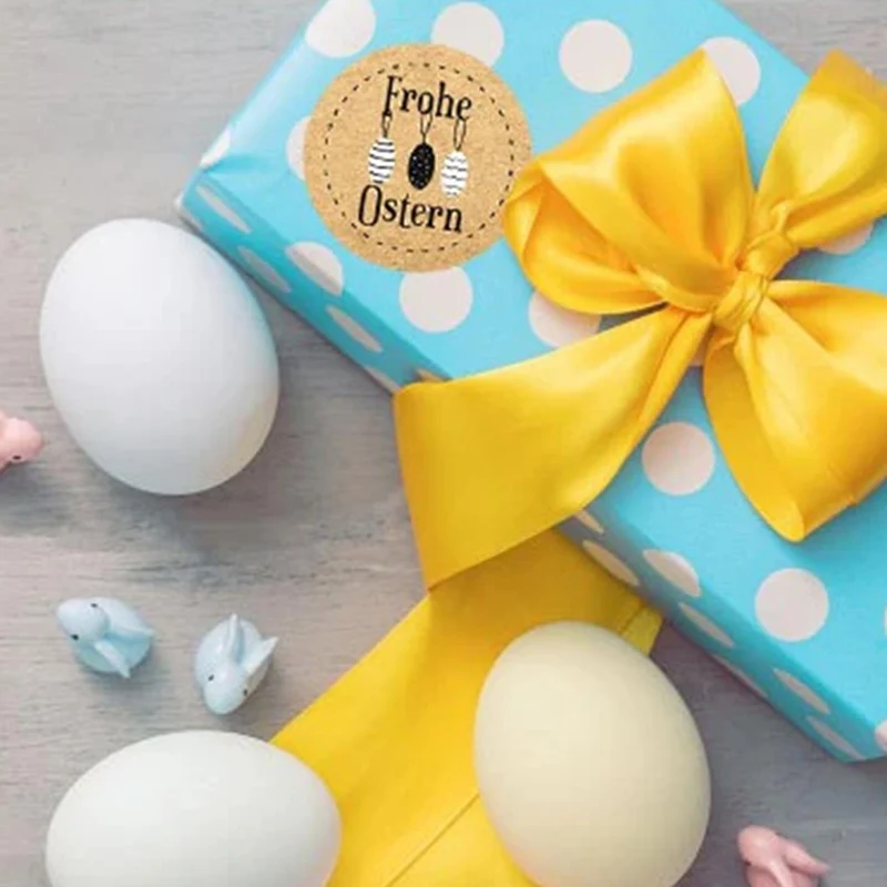 Logbuch-Verlag Set 48 Frohe Ostern Aufkleber Osterhase Osterdeko bunt Osteraufkleber rund Verpackung Kindergeschenke Geschenke Give-Away beige rot weiß schwarz