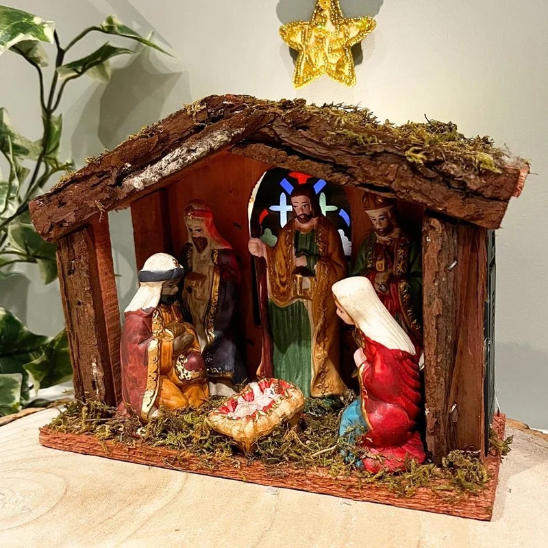 Illuminated Christmas Nativity Scene - Battery Operated Light Up LED Nativity Stable and Figurines Set
