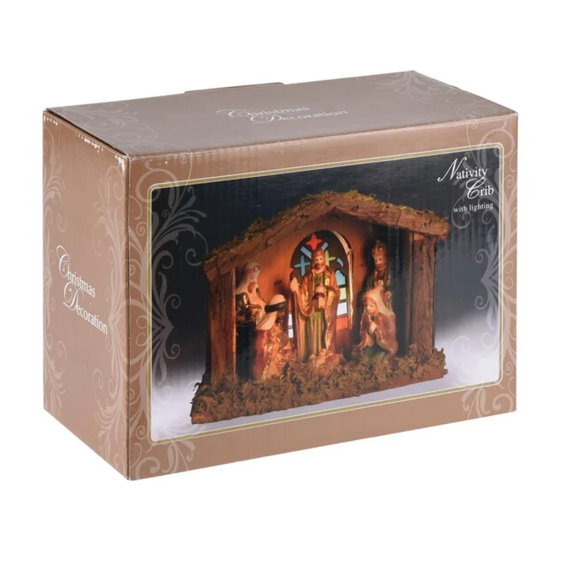 Illuminated Christmas Nativity Scene - Battery Operated Light Up LED Nativity Stable and Figurines Set