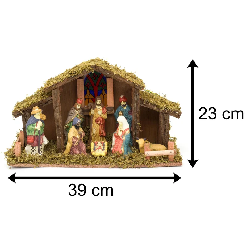Light Up LED Freestanding Christmas Nativity Set Scene Crib Stable With Figures