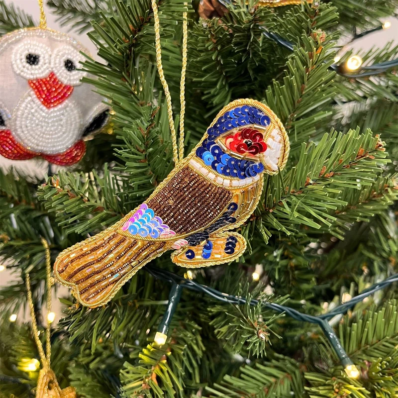 Christmas Tree Beaded Parrot Bauble | Christmas Tree Hanging Ornament - 10cm